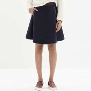 MADEWELL navy quilted pleather trim skater skirt